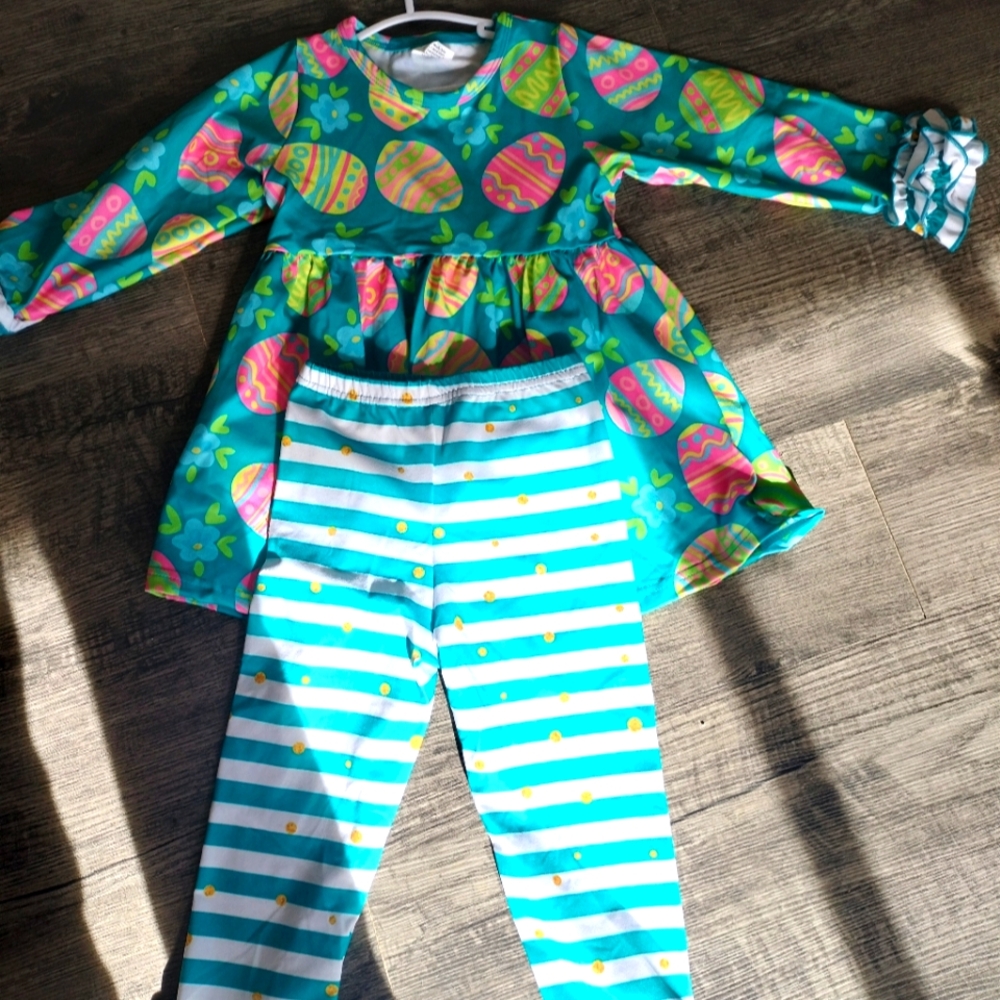 Colorful Easter Egg Dress and Striped Leggings Set